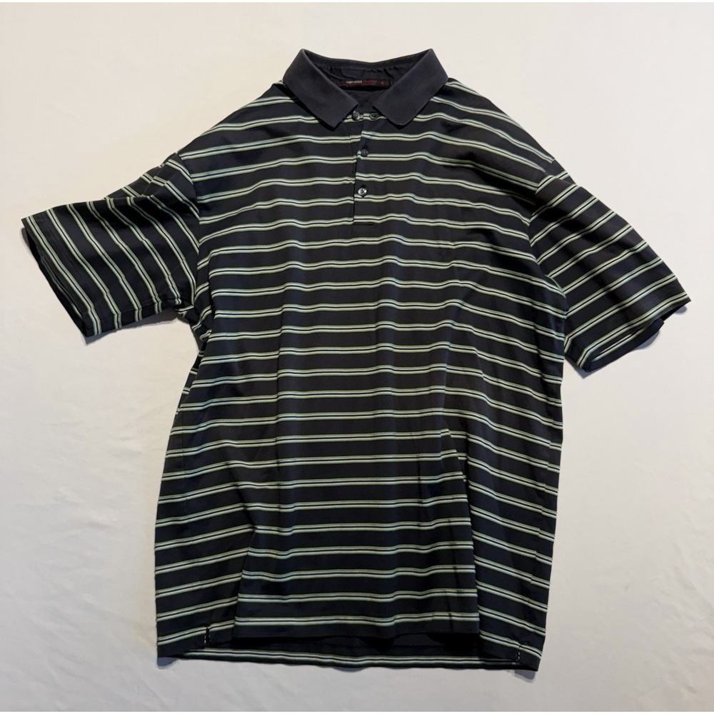Nike Tiger Woods Collection Polo Shirt Large Black Green Stripe Dri-FIT Golf